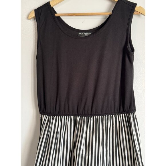 VTG PKs Closet Patchwork Fit & Flare Tiered Dress Sz 12 Black White Artsy Boho - Picture 4 of 9